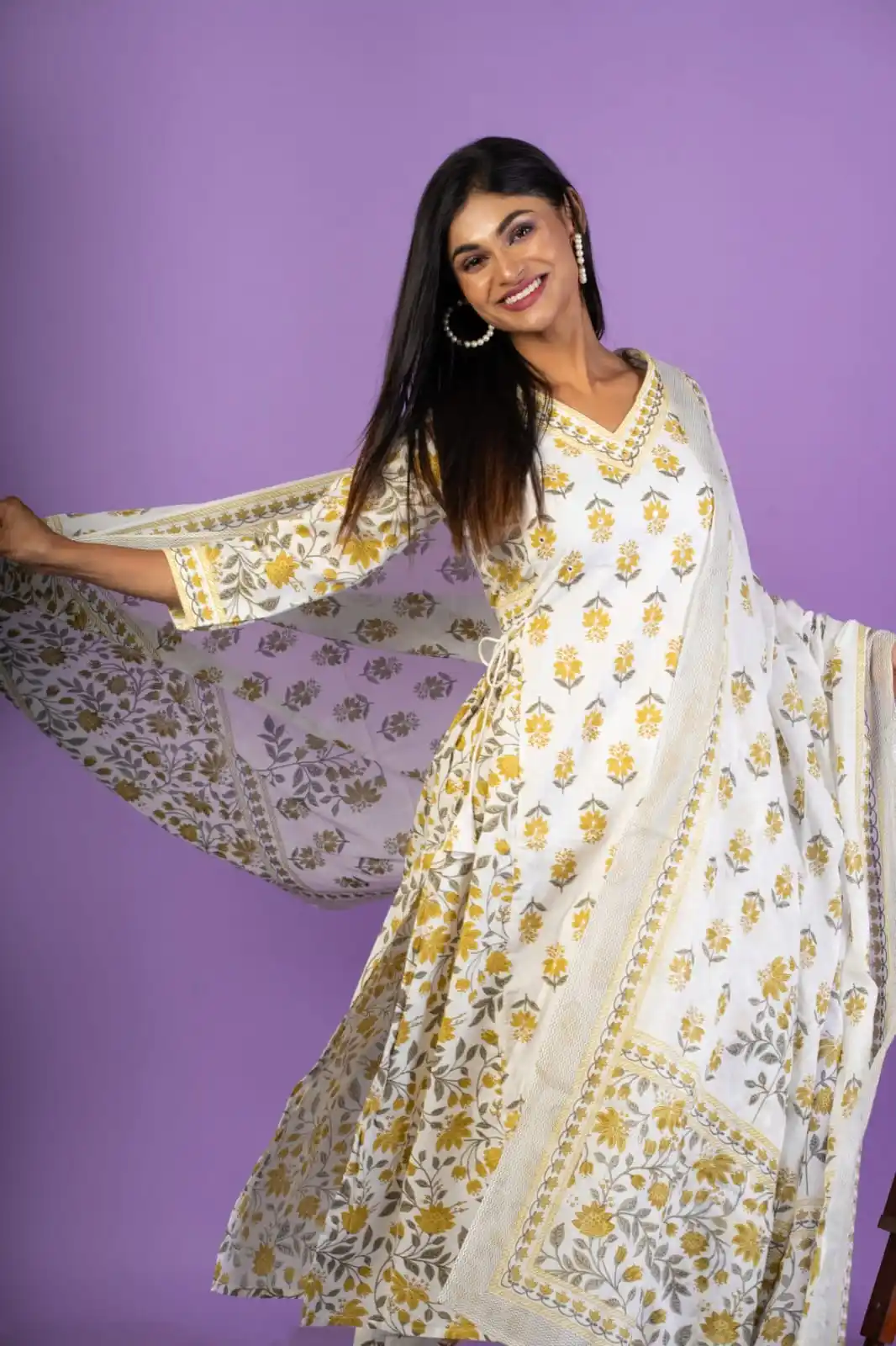 Women Kurta Set with Afghani Pant and Dupatta (Yellow).png